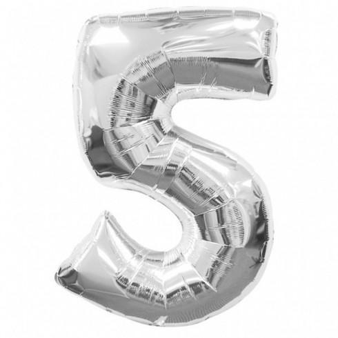 Balon Folie Argintiu Cifra 5 - 15cm - nuria.store.ro