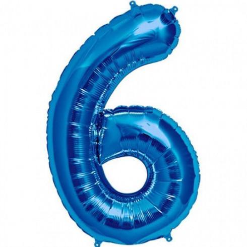 Balon Folie Albastru Cifra 6 - 100 cm - nuria.store.ro