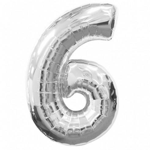 Balon Folie Argintiu Cifra 6 - 15cm - nuria.store.ro