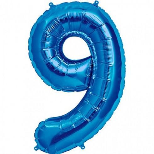 Balon Folie Albastru Cifra 9 - 100 cm - nuria.store.ro