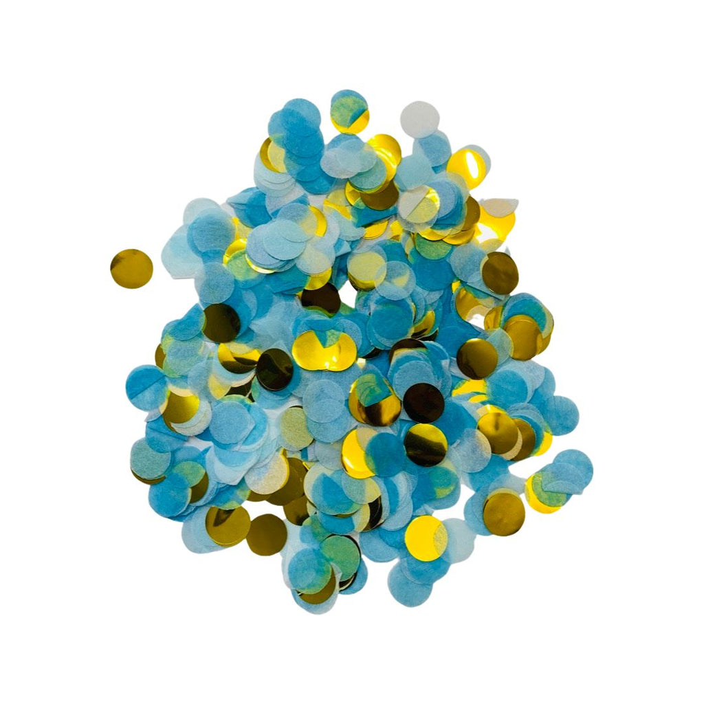 Confetti Albastru cu Auriu din hartie, rotunde, 10 g - nuria.store.ro