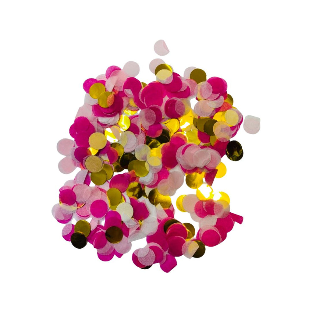 Confetti Roz cu Auriu din hartie, rotunde, 10 g - nuria.store.ro