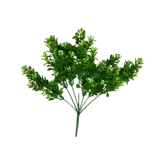 Buchet 7 Crengute Verdeata Artificiala cu Varfurile Albe, 34 cm - nuria.store.ro