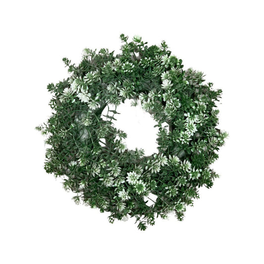 Corinta din Verdeata Artificiala cu Varfuri Albe, Diametru 30 cm - nuria.store.ro