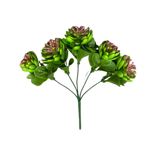Buchet 5 Plante Artificiale Suculente, Verde cu Roz, 27 cm - nuria.store.ro
