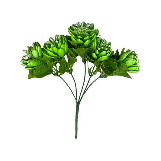 Buchet 5 Plante Artificiale Suculente, Verde cu Alb, 27 cm - nuria.store.ro