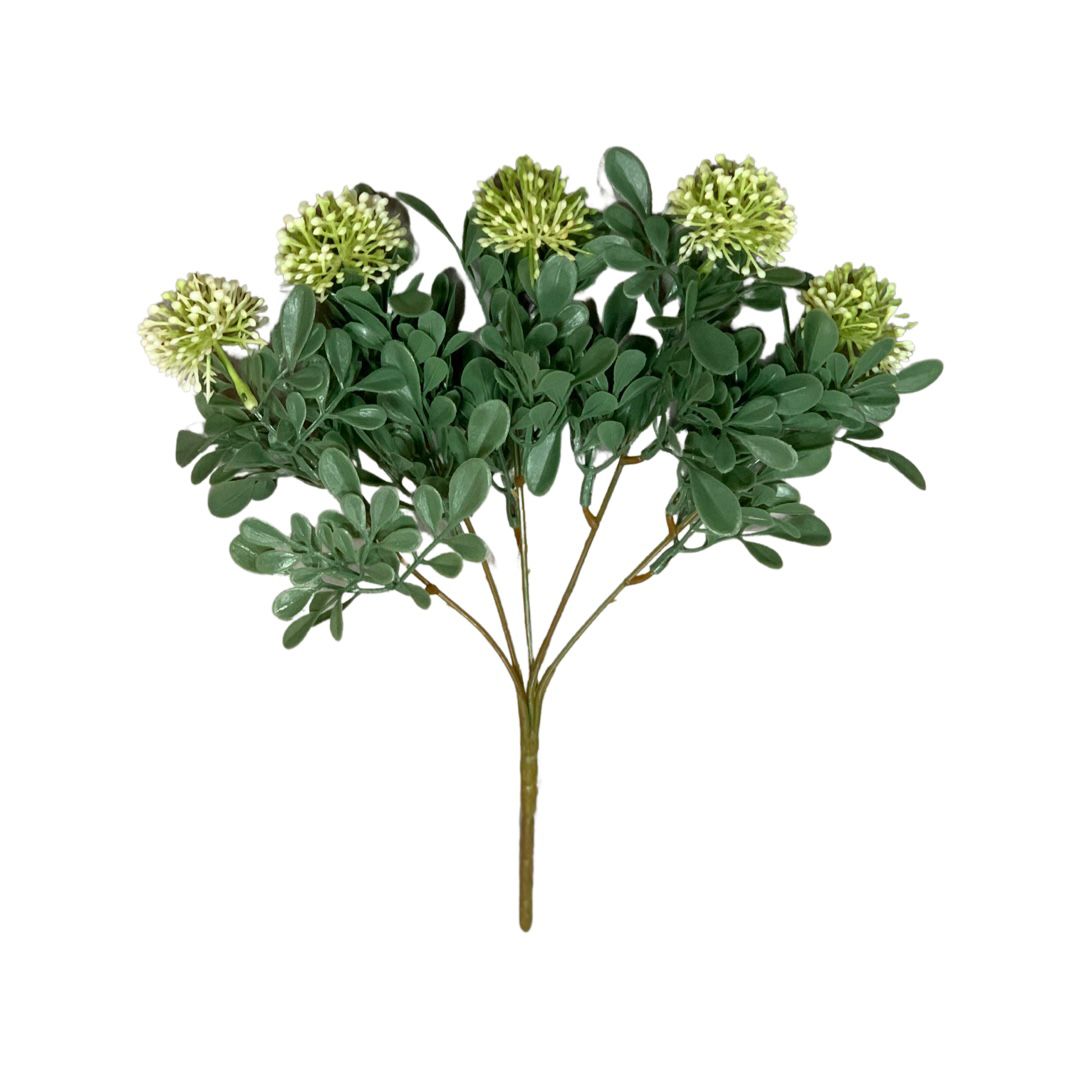 Buchet 5 Plante Artificiale Suculente, Alb cu Verde, 29 cm - nuria.store.ro