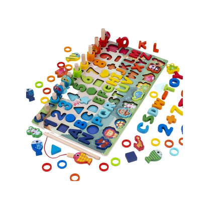 Joc Educativ din Lemn, tip Montessori cu Sortator Aritmetic si 6 Activitati - nuria.store.ro