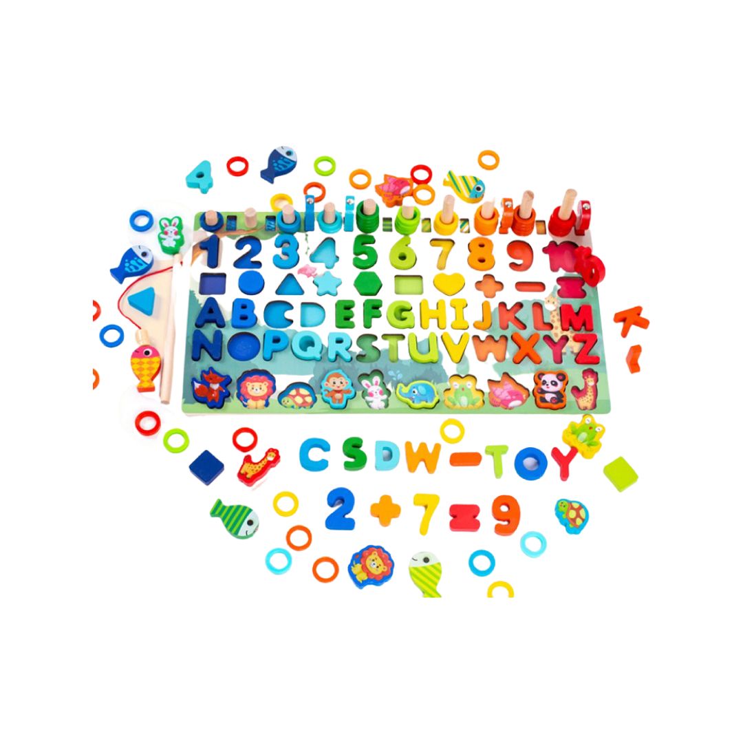 Joc Educativ din Lemn, tip Montessori cu Sortator Aritmetic si 6 Activitati - nuria.store.ro