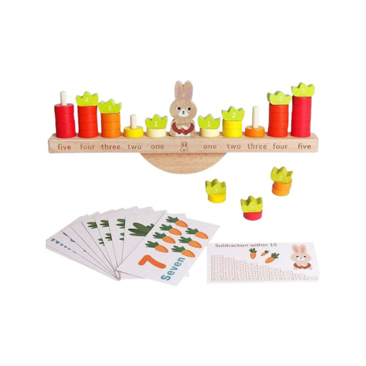 Joc Educativ din Lemn tip Montessori, Balanta cu Iepuras si Morcovi - nuria.store.ro