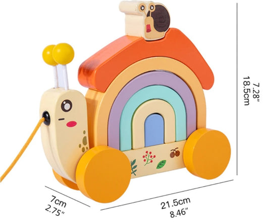 Jucarie de Tras din Lemn Curcubeu, Melcul Mama si Puiul - nuria.store.ro