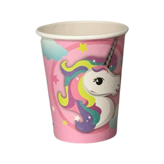 Set 10 Pahare Carton Roz cu Unicorn - 250 ml - nuria.store.ro