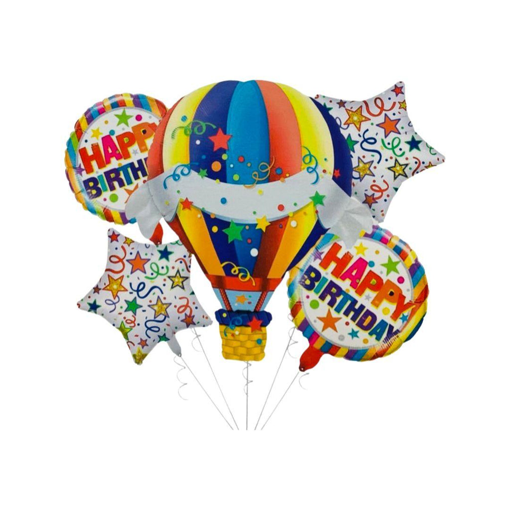 Baloane Folie "Happy Brithday" (Balon cu Aer Cald, Baloane Stelute, Baloane Rotunde) - Set 5 Buc. - nuria.store.ro