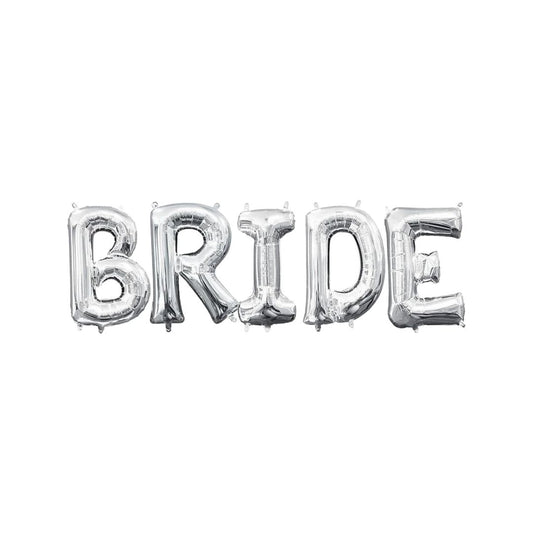 Set 5 Baloane Folie Litere BRIDE, Argintiu - 82 cm