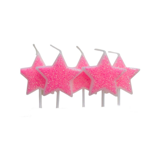 Set 5 Lumanari Stelute Roz Sidefat, 8 cm - nuria.store.ro