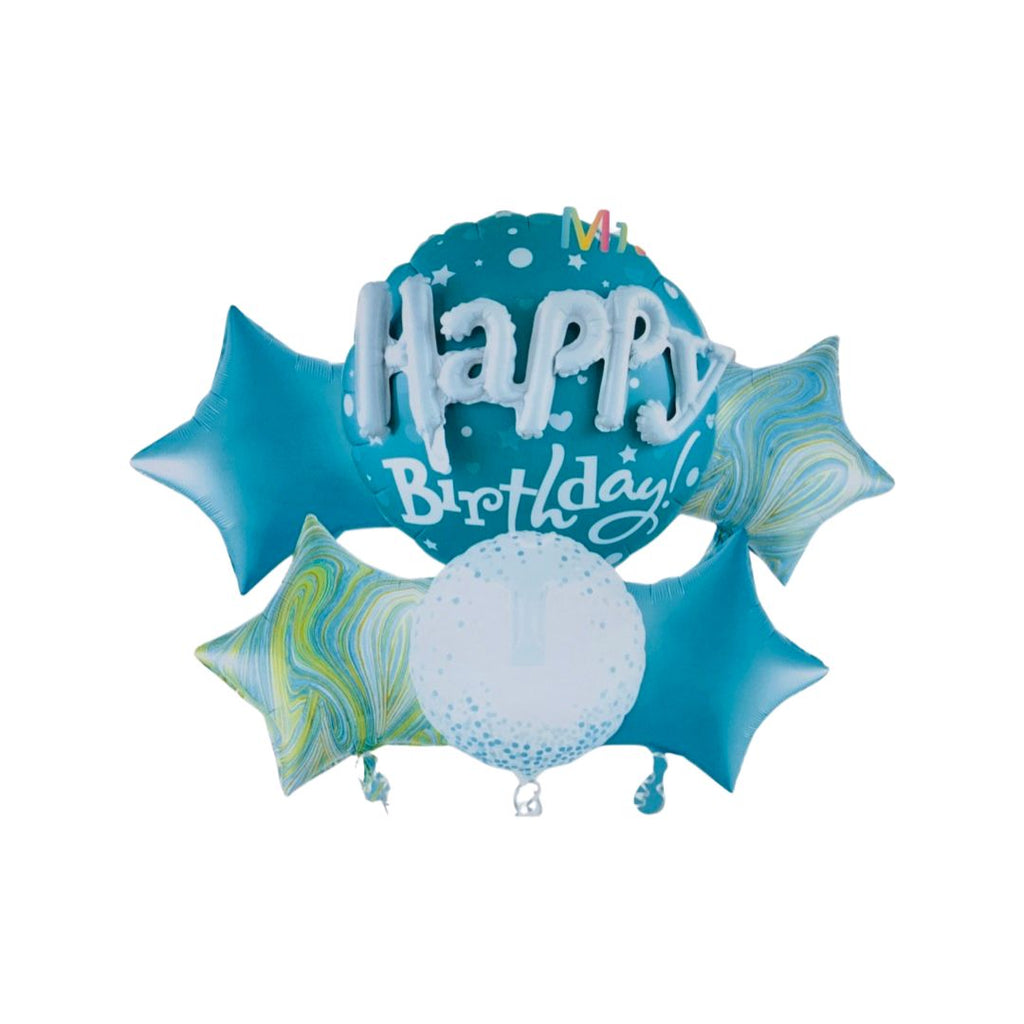 Set 6 Baloane Folie "Happy Birthday", Nuante de Albastru - nuria.store.ro