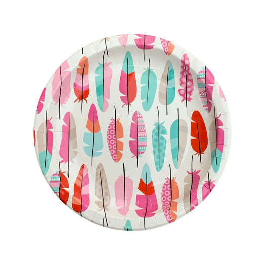 Set 6 Farfurii Carton cu Pene Colorate  - 23 cm - nuria.store.ro