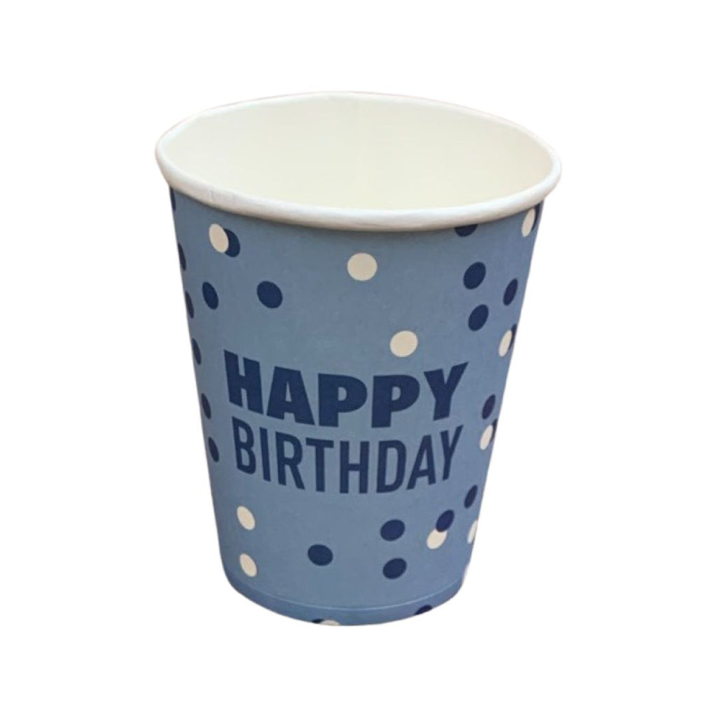 Set 6 Pahare Carton Albastru Happy Birthday - 250 ml - nuria.store.ro