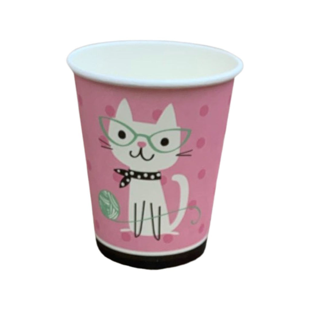 Set 6 Pahare Carton Roz cu Pisica - 250 ml - nuria.store.ro