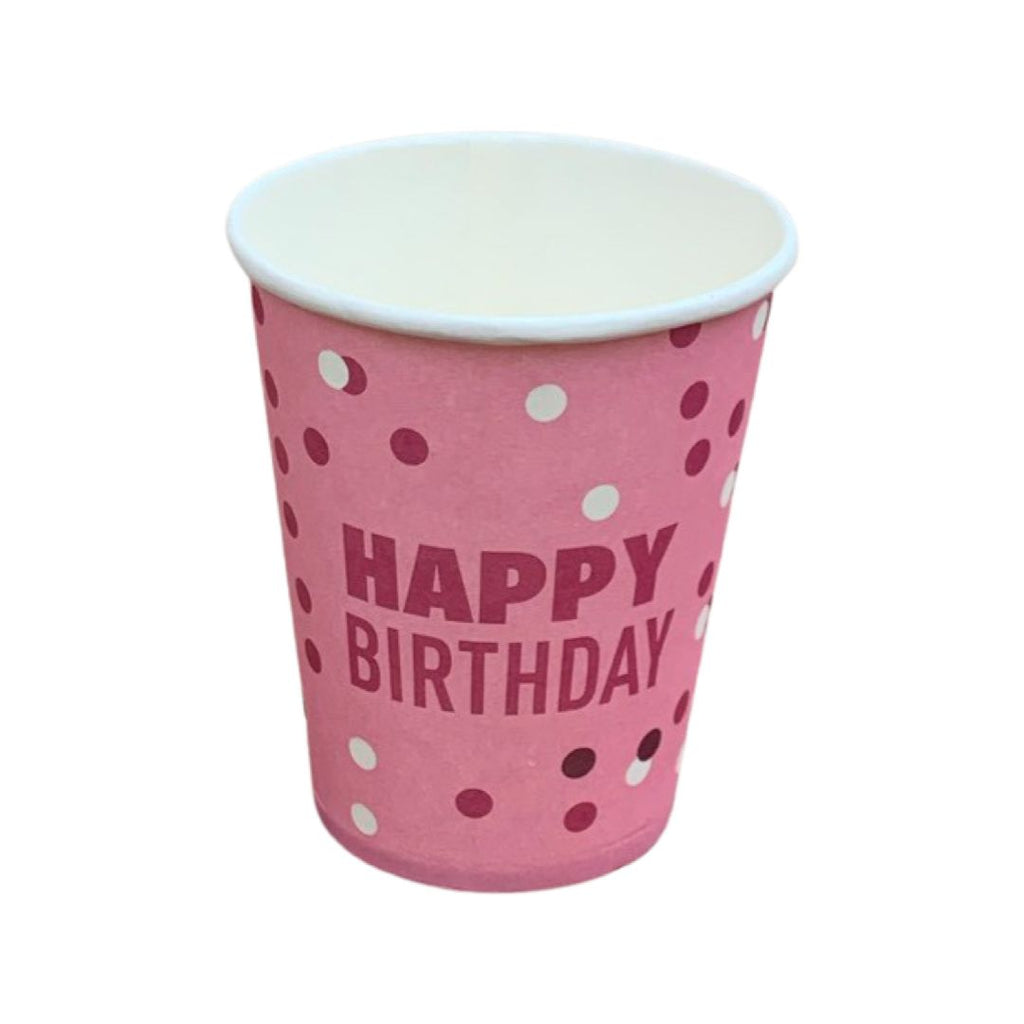 Set 6 Pahare Carton Roz Happy Birthday - 250 ml - nuria.store.ro