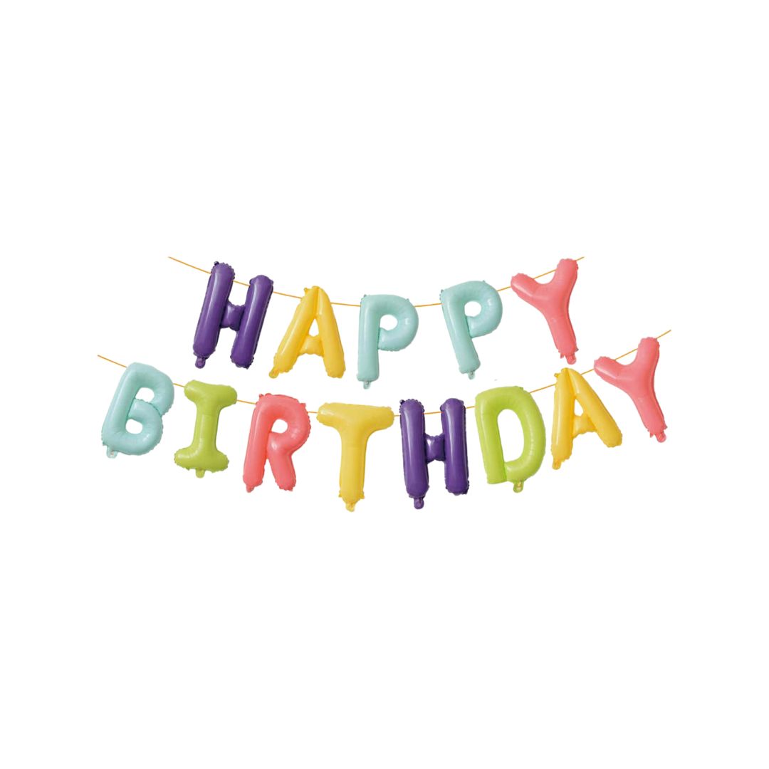 Set Baloane Folie Litere Happy Birthday, Diverse Culori Pastel, 40 cm x 6 m - nuria.store.ro