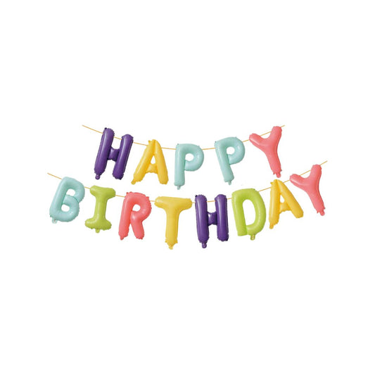 Set Baloane Folie Litere Happy Birthday, Diverse Culori Pastel, 40 cm x 6 m - nuria.store.ro