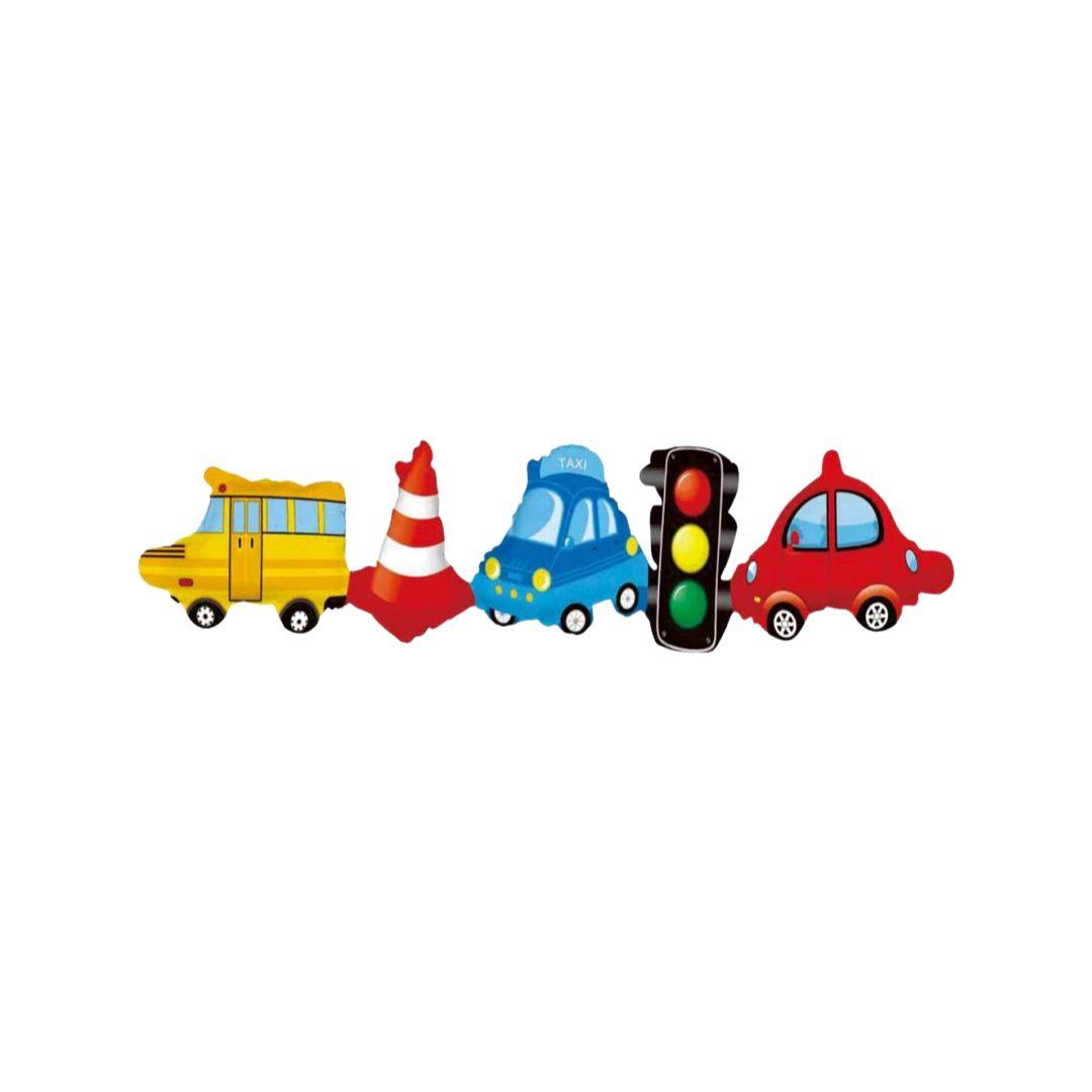 Baloane Folie Masini si Semafor, 103.5 x 32 cm - Set 5 bucati - nuria.store.ro