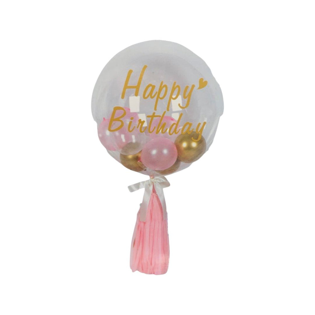 Set Balon Bobo Transparent - 45 cm, Imprimat “Happy Birthday“, Auriu cu Roz - nuria.store.ro