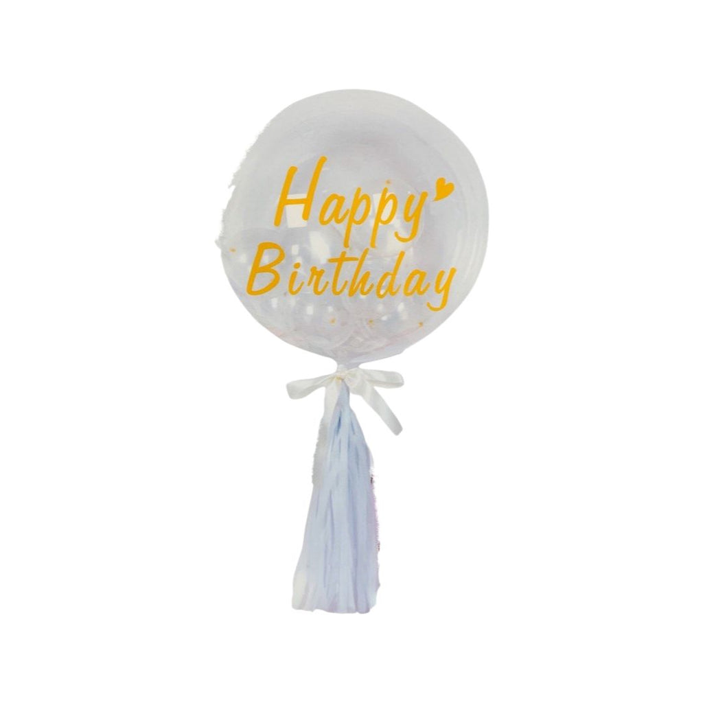 Set Balon Bobo Transparent - 45 cm, Imprimat “Happy Birthday“, Auriu - nuria.store.ro