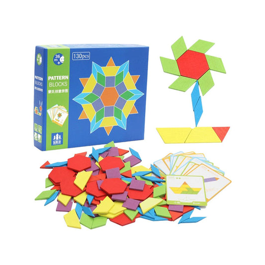 Tangram - 130 Piese din Lemn - Joc de Logica, Forme Geometrice - nuria.store.ro