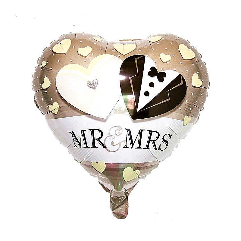 Balon Folie pentru Casatorie, Forma Inima cu Imprimeu Inimi, Text "Mr & Mrs" - nuria.store.ro