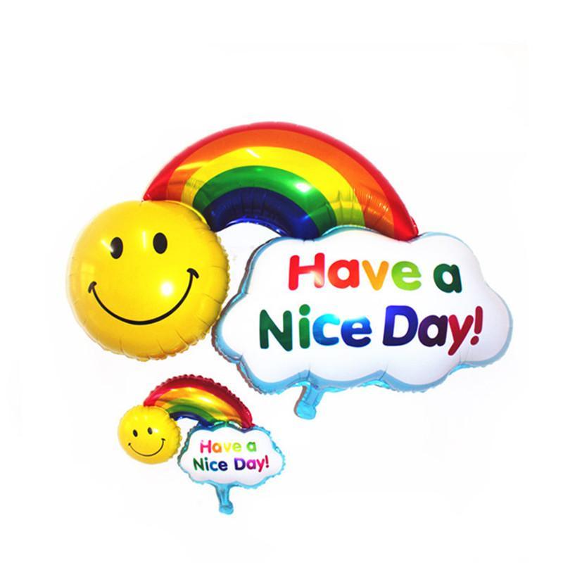 Balon Folie mini, Curcubeu si Emoticon "Have a Nice Day" - nuria.store.ro