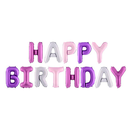 Balon Folie, Set Litere "Happy Birthday", Litere pe Suport, Multicolor - 41 cm - nuria.store.ro