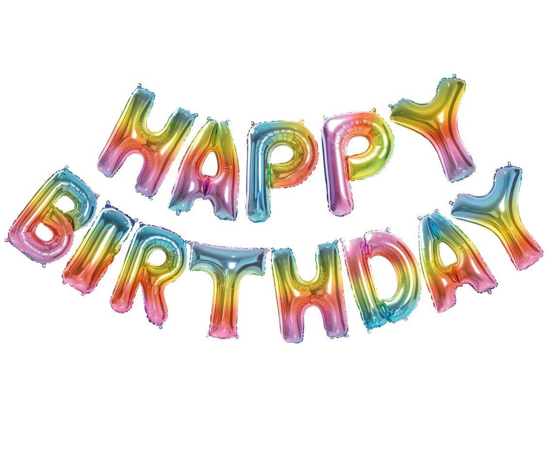 Balon Folie, Set Litere "Happy Birthday", Litere pe Suport, Curcubeu - 41 cm - nuria.store.ro