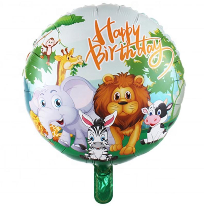 Balon Folie Rotund Animale Jungla "Happy Birthday" - nuria.store.ro