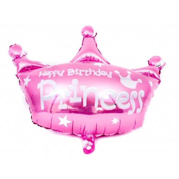 Balon Folie mini, Figurina Coronita "Happy Birthday Princess", Roz - 36 cm - nuria.store.ro