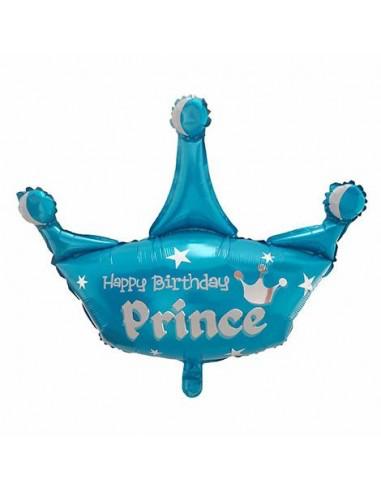 Balon Folie, Figurina Coronita "Happy Birthday Prince", Albastru - 84/94 cm - nuria.store.ro