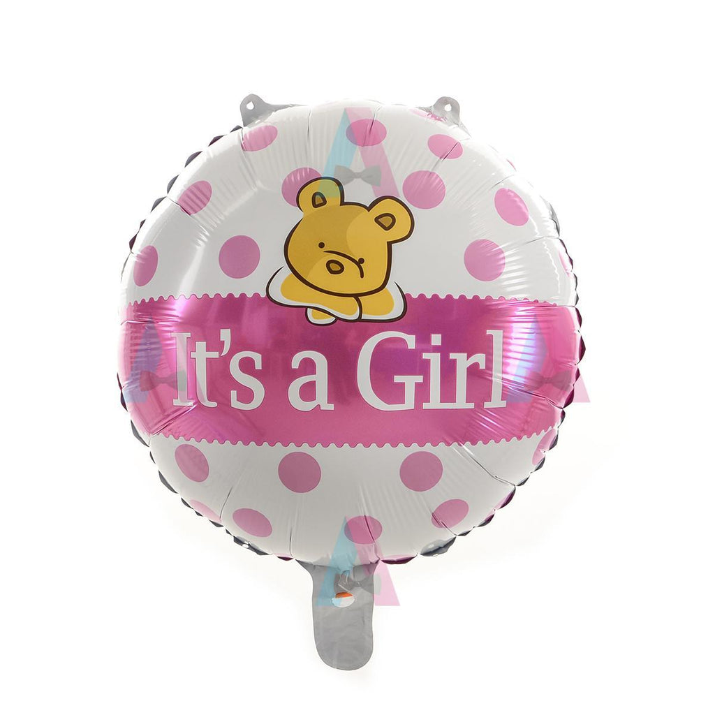 Balon Folie rotund cu Ursulet "It's a Girl", Roz - 46 cm - nuria.store.ro