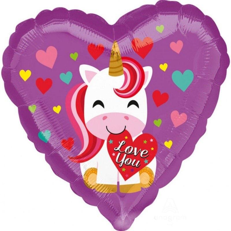 Balon Folie, Forma Inima, Desen Unicorn "I Love You" - nuria.store.ro