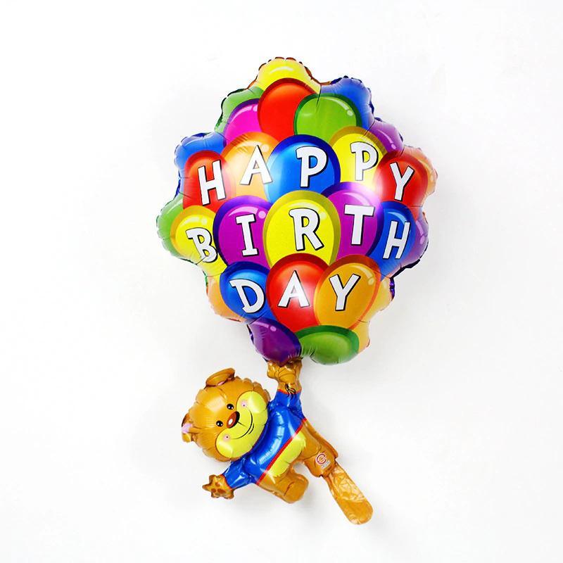 Balon Folie Figurina Ursulet cu Baloane si text "Happy Birthday" - nuria.store.ro