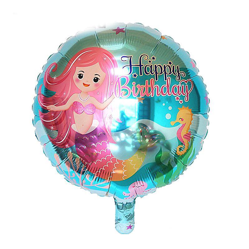 Balon Folie Rotund "Happy Birthday" Desen Mica Sirena - nuria.store.ro