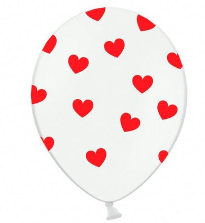 Baloane Latex Alb si Rosu cu Inimi - Set 5 buc - 30 cm - nuria.store.ro