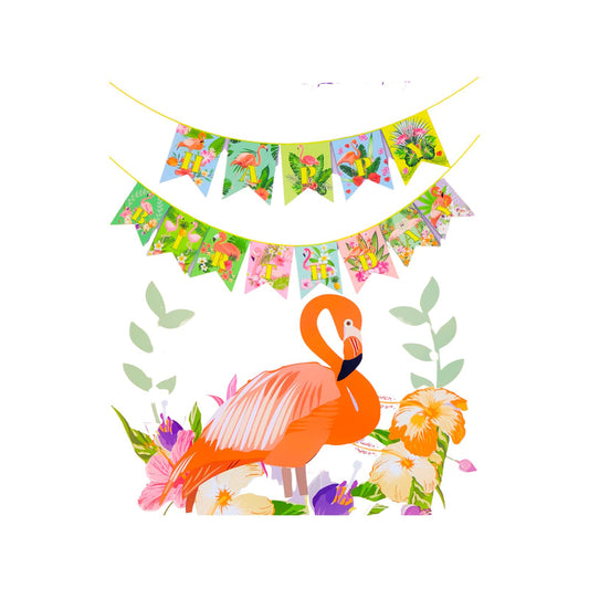 Banner Decorativ Stegulețe Happy Brithday cu Flamingo - nuria.store.ro
