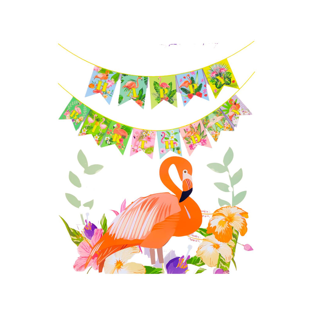 Banner Decorativ Stegulețe Happy Brithday cu Flamingo - nuria.store.ro