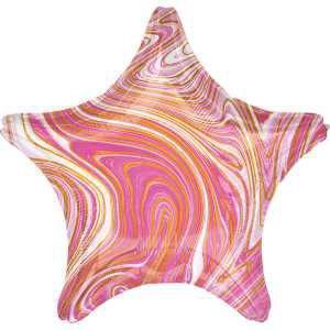 Balon Folie Forma Stea, Marmorat Roz - 45 cm - nuria.store.ro