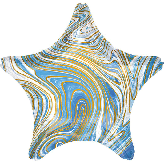 Balon Folie Forma Stea, Marmorat Bleu - 45 cm - nuria.store.ro