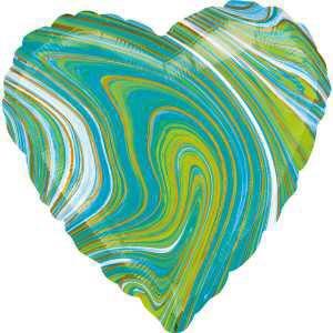 Balon Folie Inima Marmorat, Verde - 45 cm - nuria.store.ro