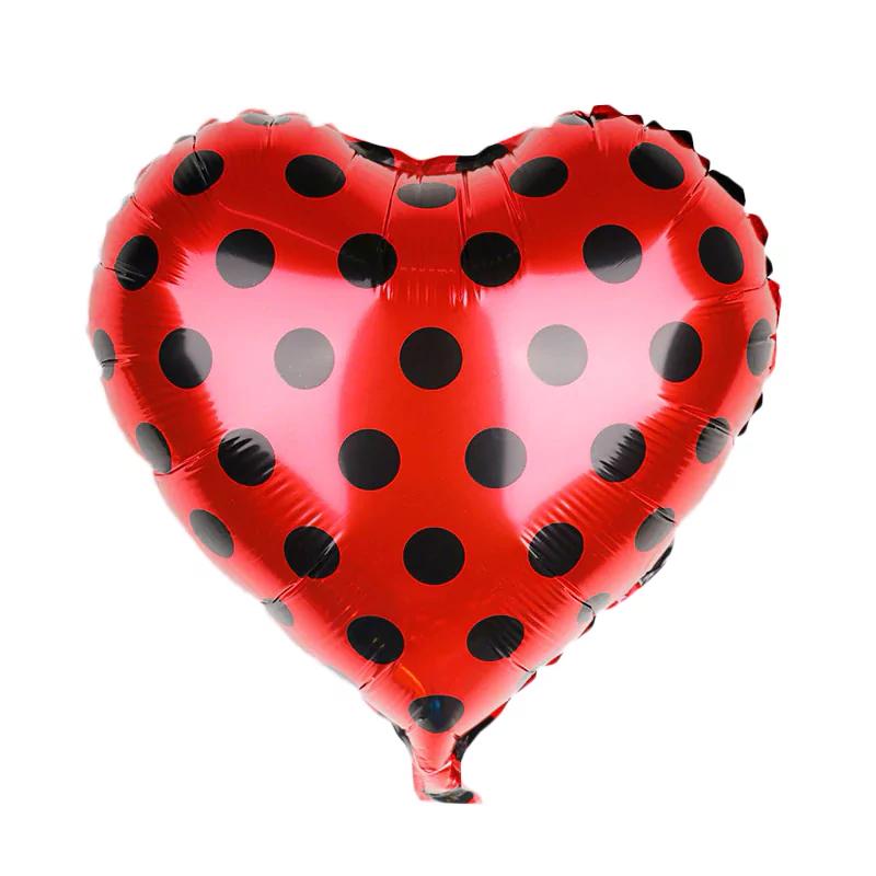 Balon Folie, Forma Inima, Rosu cu Buline Negre - 45 cm - nuria.store.ro