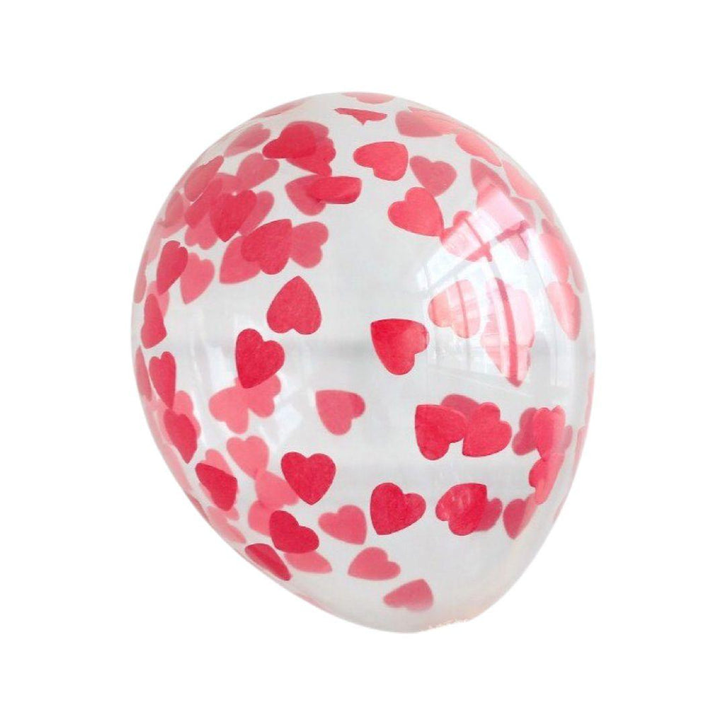 Baloane Latex Transparente cu Confetti Inimi Rosii - Set 5 buc - 35 cm - nuria.store.ro