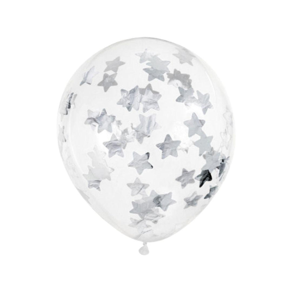 Baloane Latex Transparente cu Confetti Stelute Argintii - Set 5 buc - 35 cm - nuria.store.ro